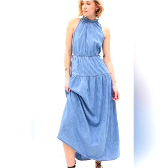 GAP Dresses & Skirts - GAP 100% Cotton Whimsical Boho High Neck Denim Maxi Dress